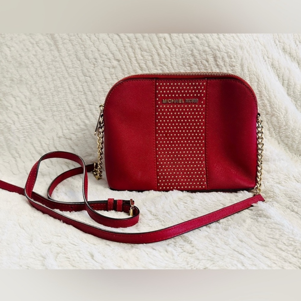 Michael Kors Cherry Red Crossbody Bag with Gold Accents